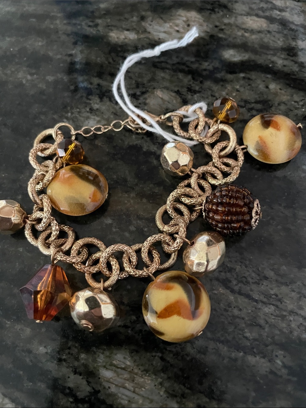 Gold-Tone Brown Bead Charm Bracelet - Women Jewelry